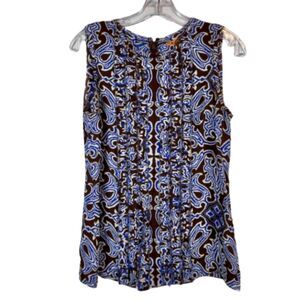 Tory Burch 100% Silk Paisley Sleeveless Pleated Ruffle Front Blouse 10